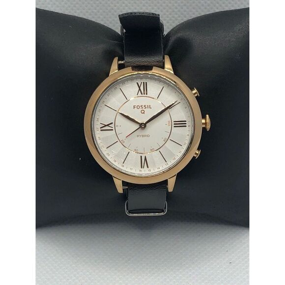 Fossil Q FTW5013 Women's Black Leather Analog White Dial Hybrid Smart Watch HK6 - Picture 1 of 9